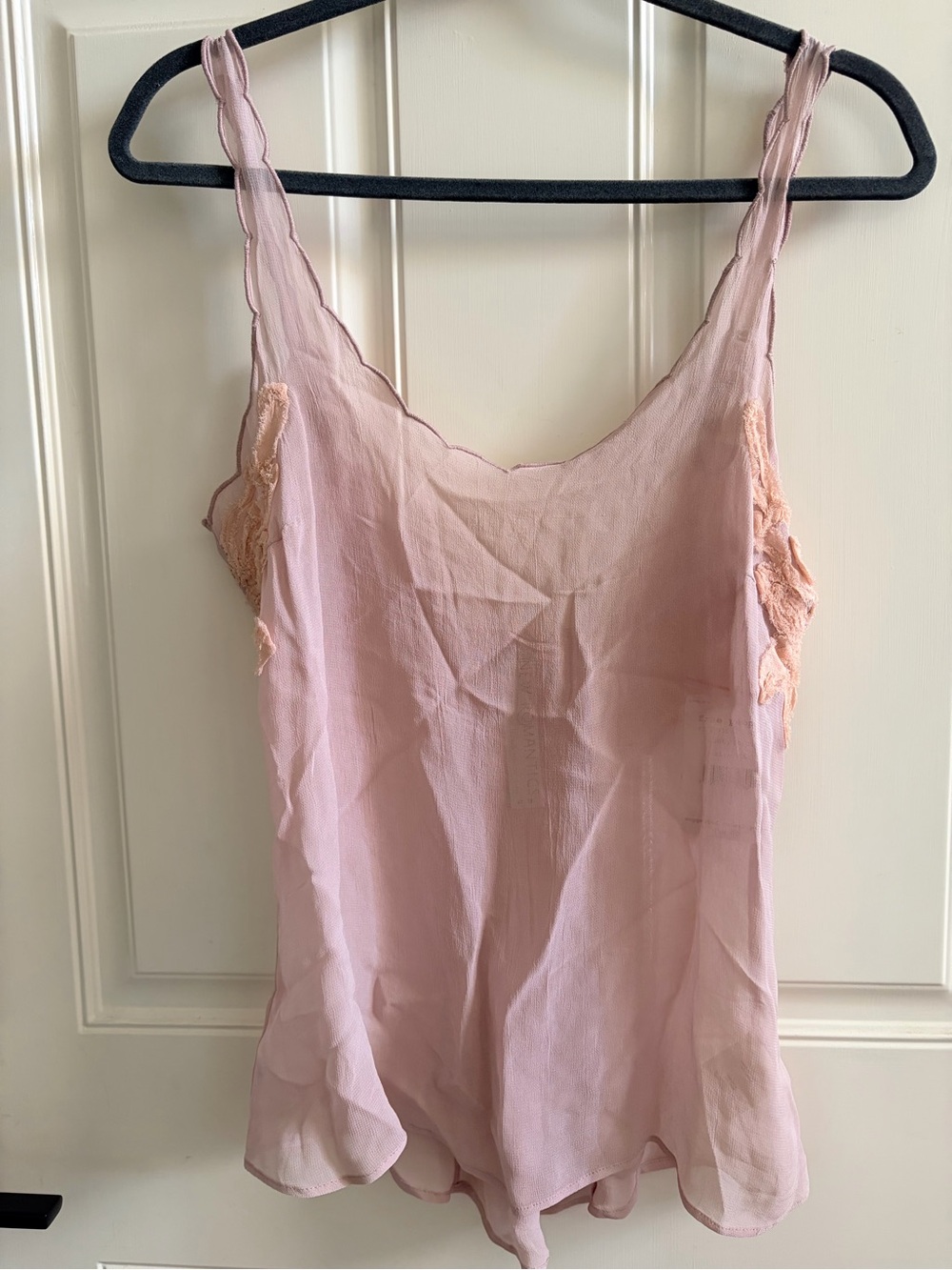 Free People Blush Pink Lace-Trim Silk Camisole